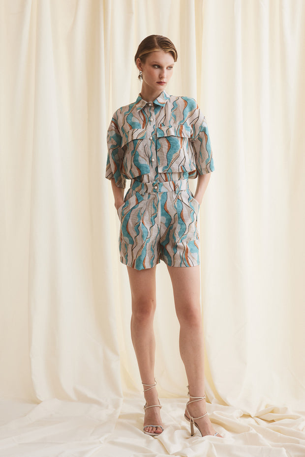 Patterned Shirt Light Blue Beige