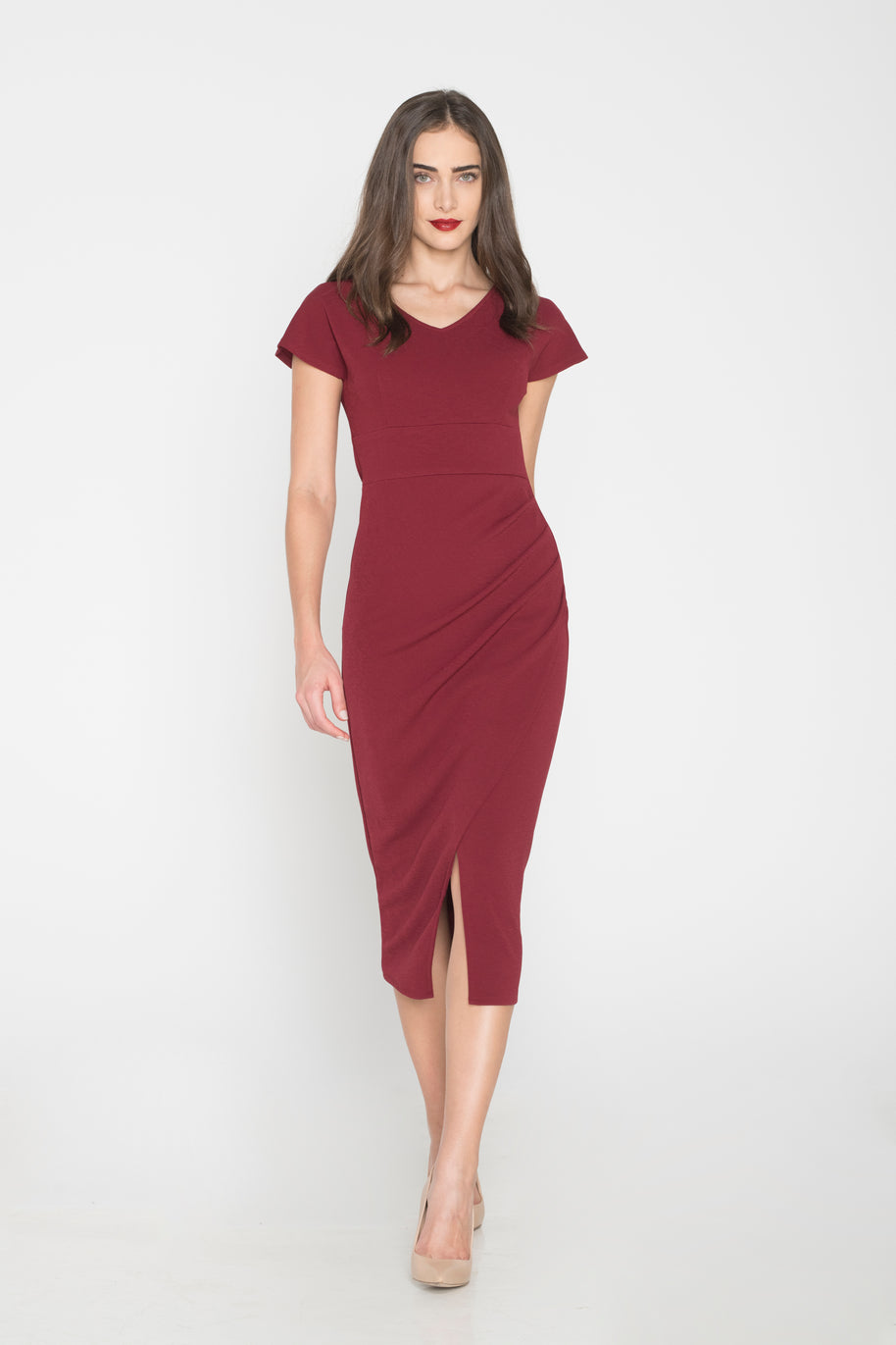 Midi Φόρεμα με Σκίσιμο Στο Τελείωμα