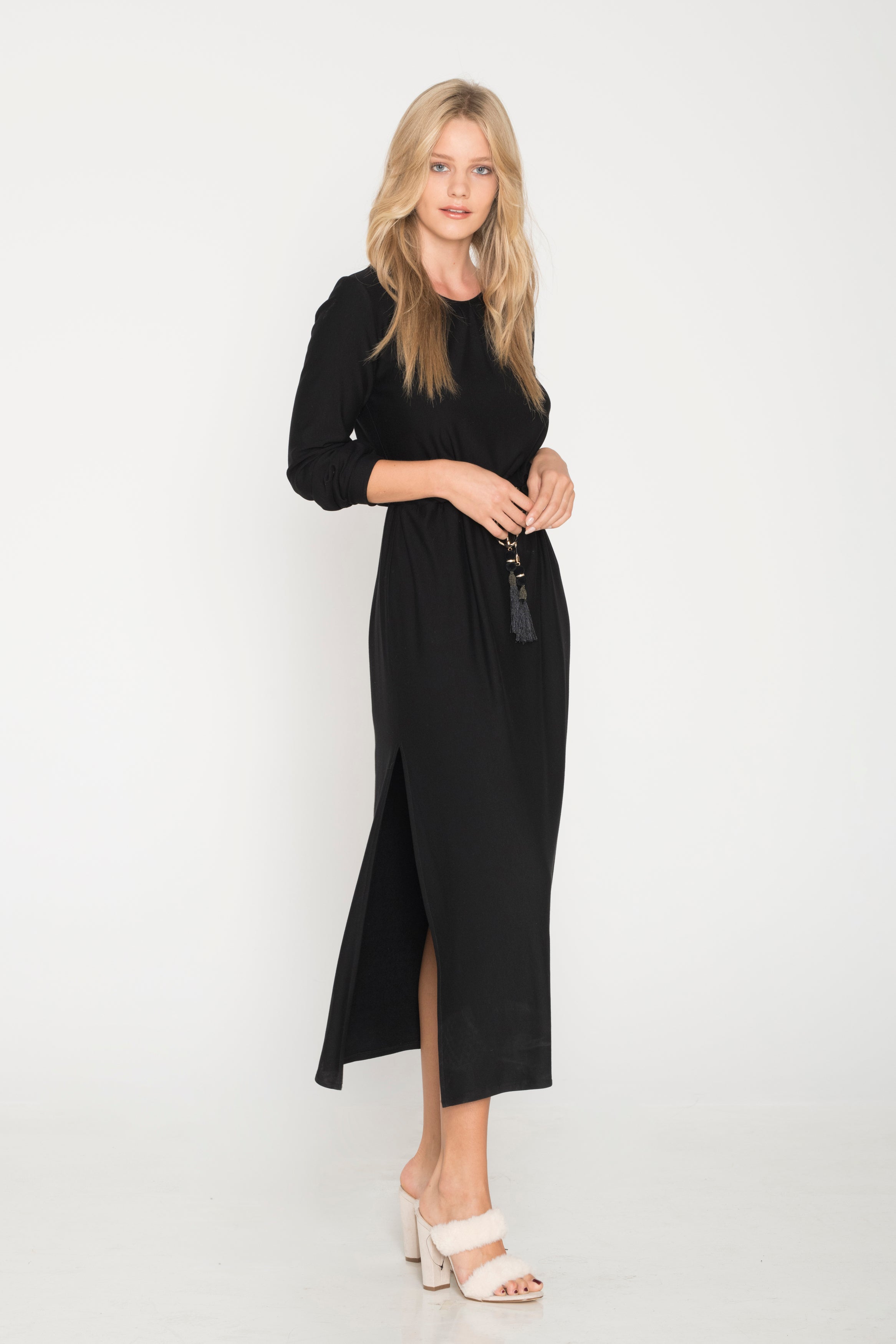 Midi Dress with Gold Belt at the Waist