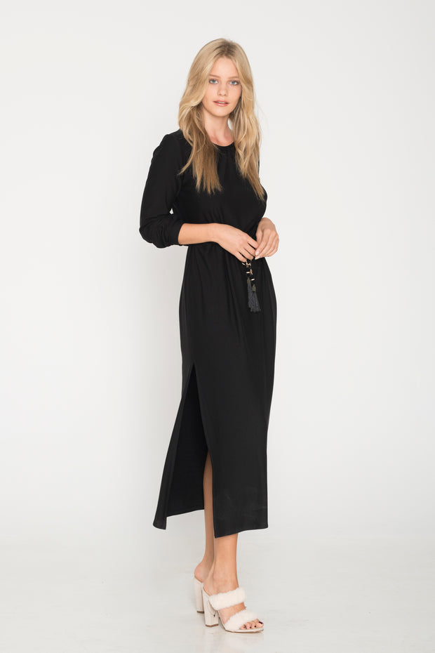 Midi Dress with Gold Belt at the Waist