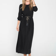 Midi Dress with Gold Belt at the Waist