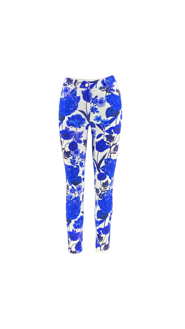 Blue Floral Slim Fit Pants