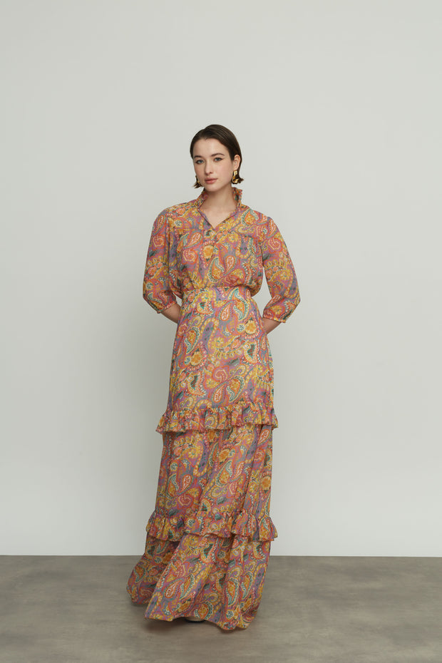 Εμπριμέ Μακριά Φούστα με Βολάν