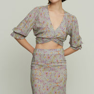 Floral Blouse with Front Knot