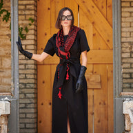 Midi Dress with Pleats and Belt