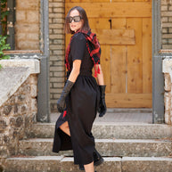 Midi Dress with Pleats and Belt