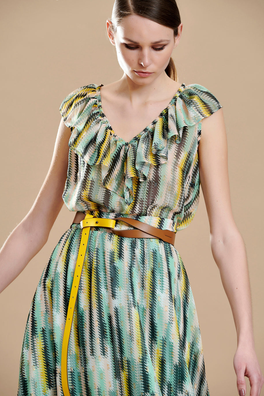 Patterned Blouse with Ruffles