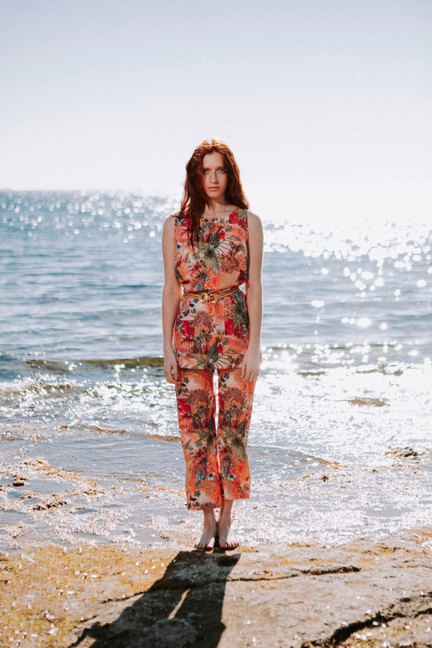 Printed Satin Crop Pants