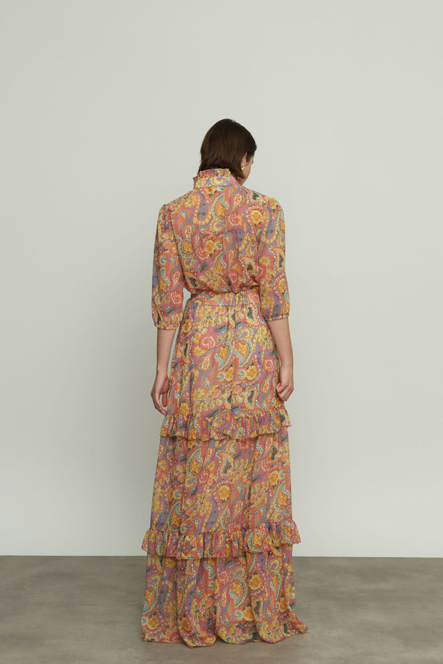 Εμπριμέ Μακριά Φούστα με Βολάν