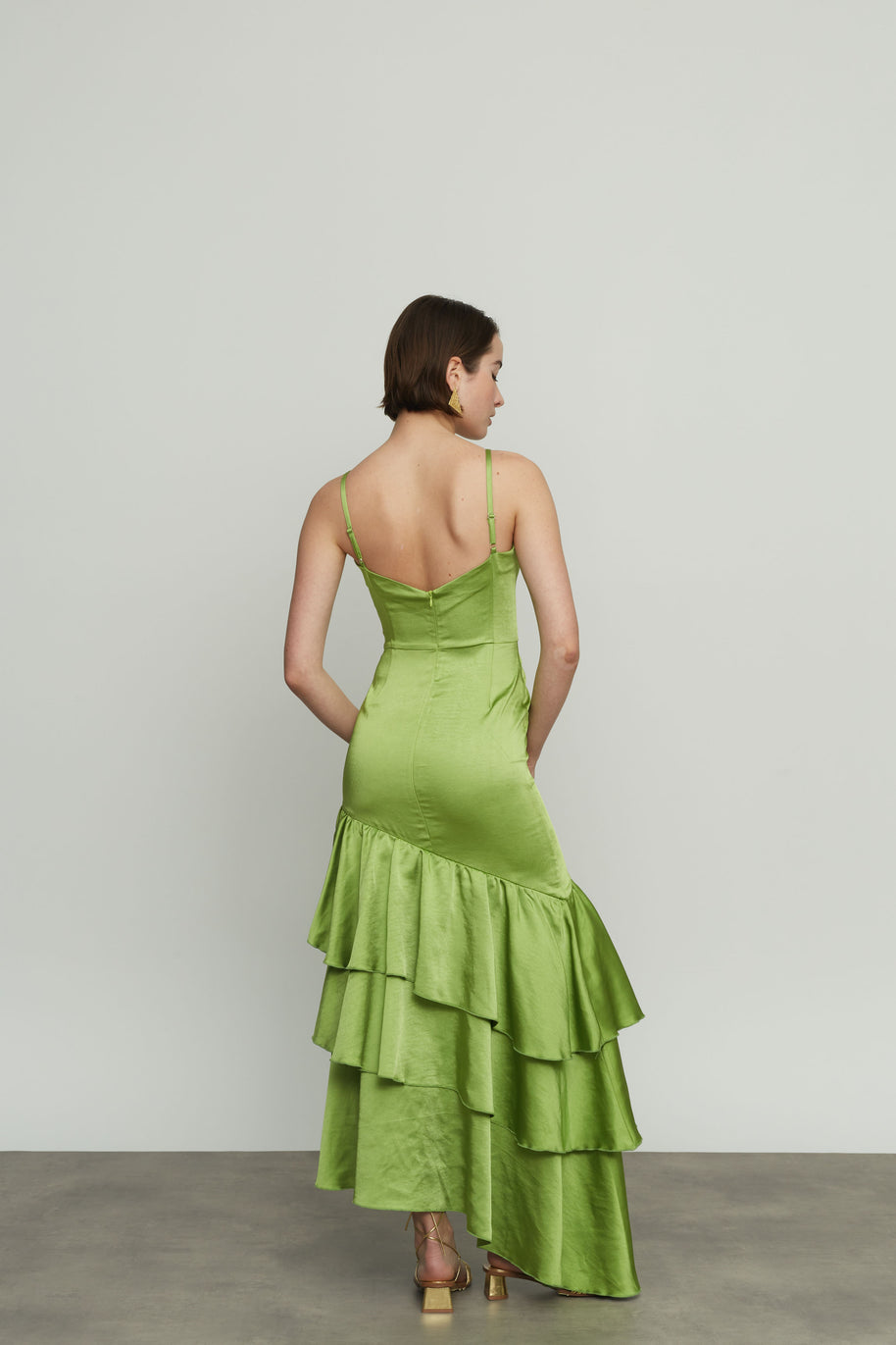 Long Dress with Ruffles and Thin Straps