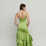 Long Dress with Ruffles and Thin Straps